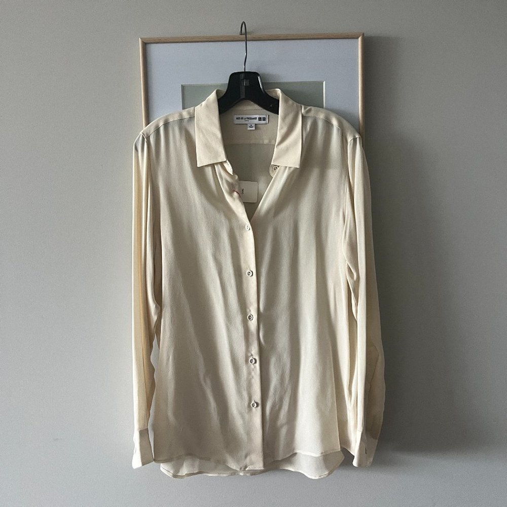 NWT Uniqlo Silk Long Sleeve Off White Blouse (Ines de la Fressange)